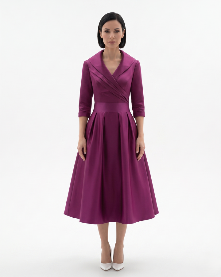 Siopie | Women’s Collared Pleated Midi Dress