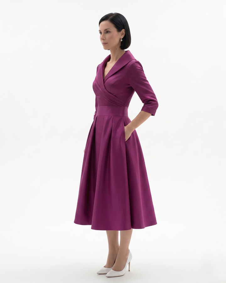 Siopie | Women’s Collared Pleated Midi Dress