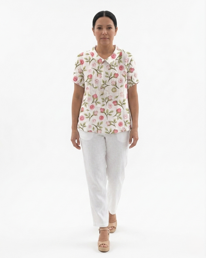 Siopie | Women’s Floral Print Collared Blouse