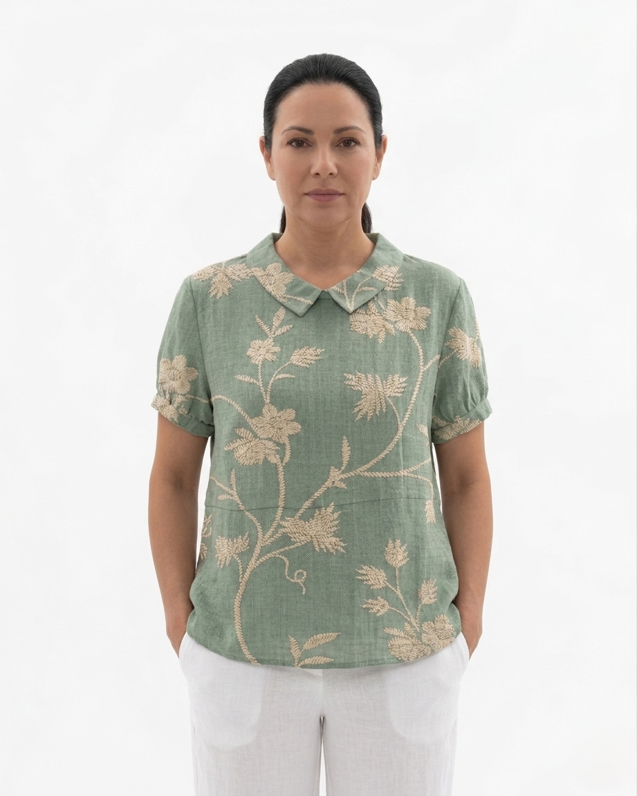 Siopie | Women’s Floral Print Collared Blouse