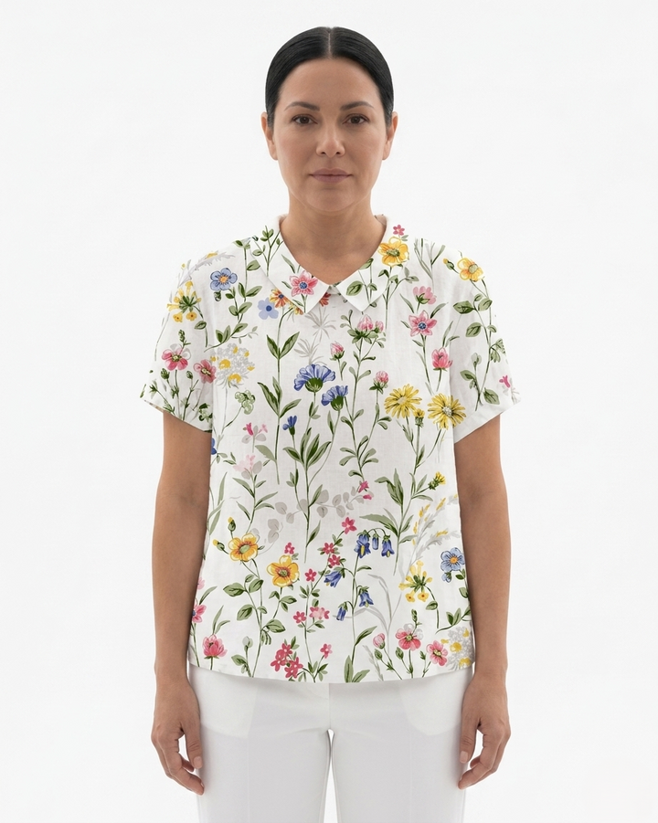Siopie | Women’s Floral Print Collared Blouse
