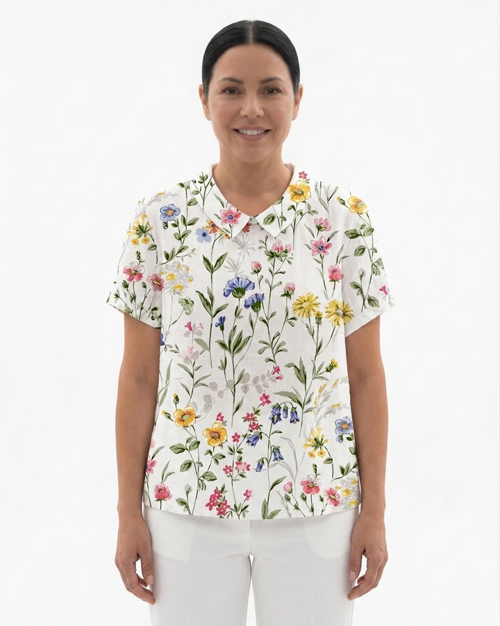 Siopie | Women’s Floral Print Collared Blouse