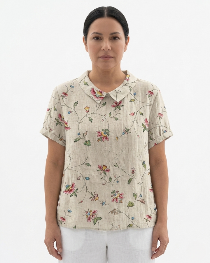 Siopie | Women’s Floral Print Collared Blouse