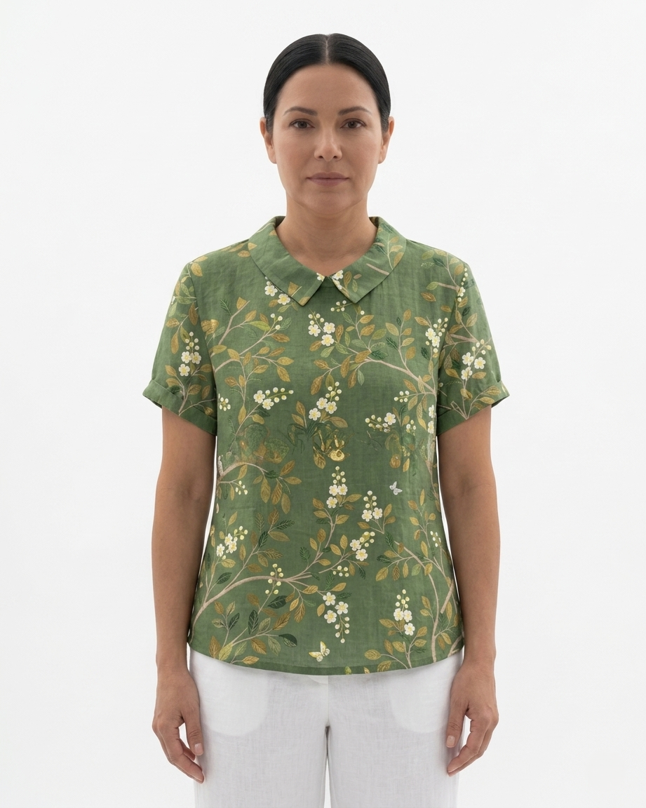 Siopie | Women’s Floral Print Collared Blouse