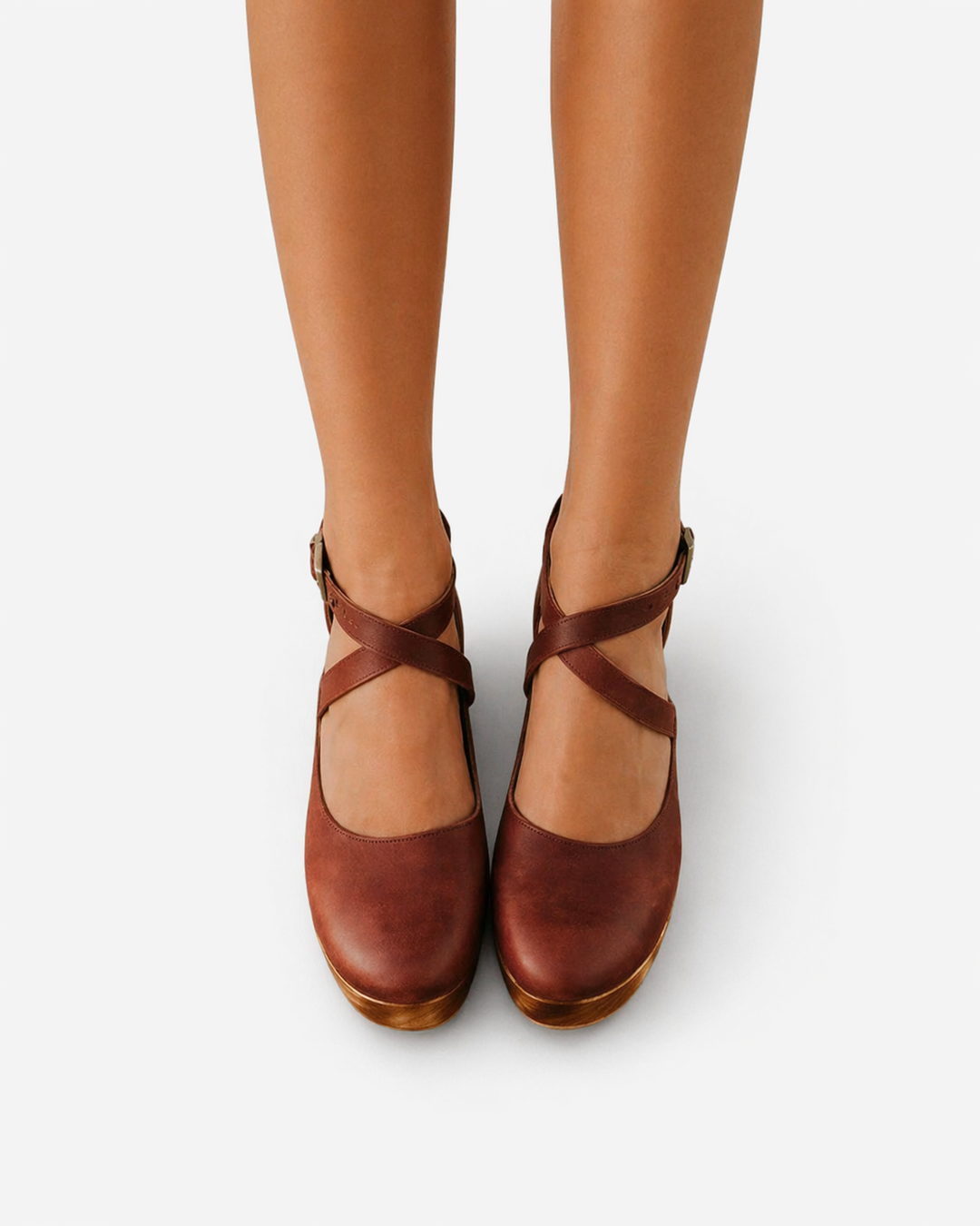 Siopie | Women’s Cross Strap Leather Clog Heels