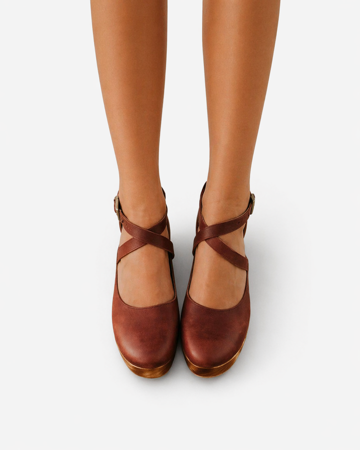 Siopie | Women’s Cross Strap Leather Clog Heels