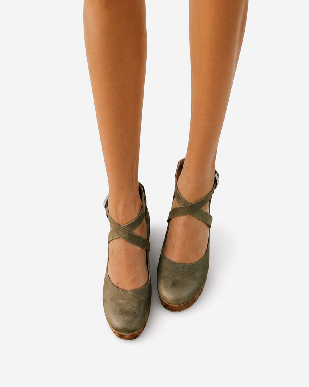 Siopie | Women’s Cross Strap Leather Clog Heels
