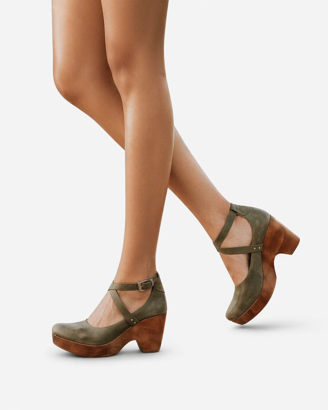 Siopie | Women’s Cross Strap Leather Clog Heels