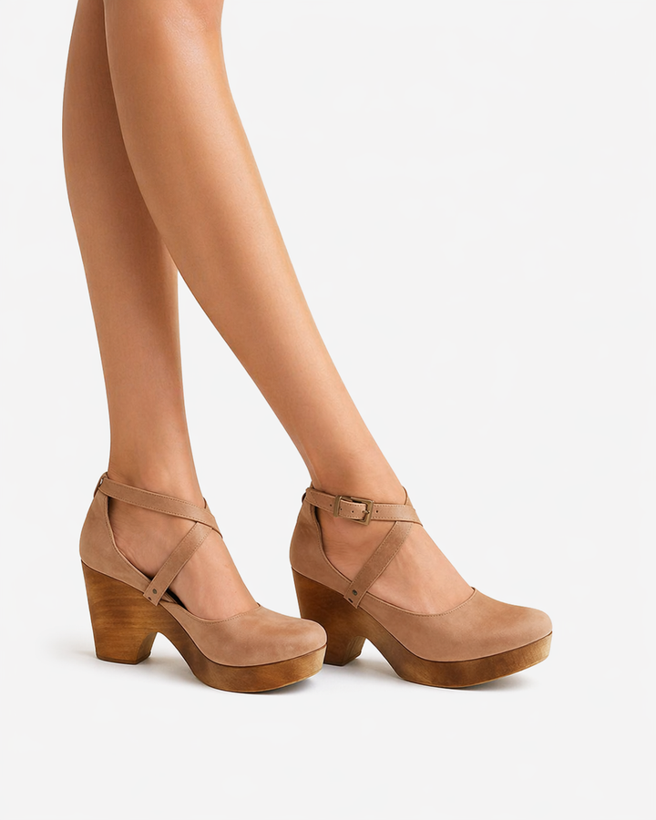Siopie | Women’s Cross Strap Leather Clog Heels