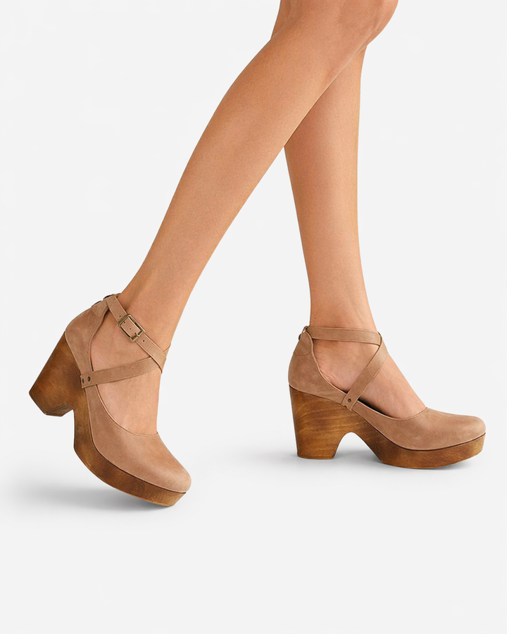Siopie | Women’s Cross Strap Leather Clog Heels
