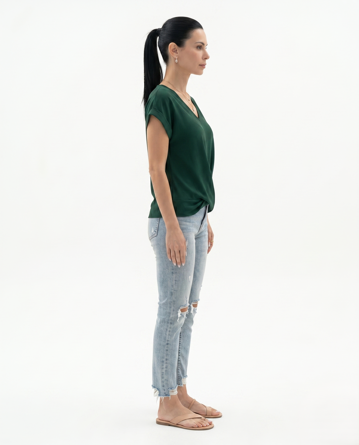 Siopie | Women’s Draped V-Neck Twist Front Blouse
