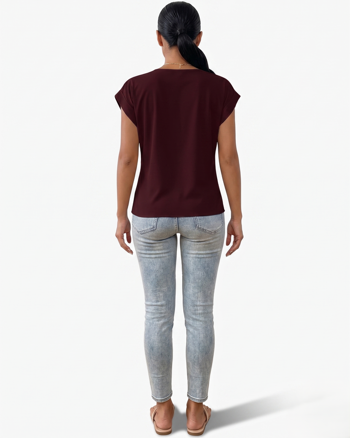 Siopie | Women’s Draped V-Neck Twist Front Blouse