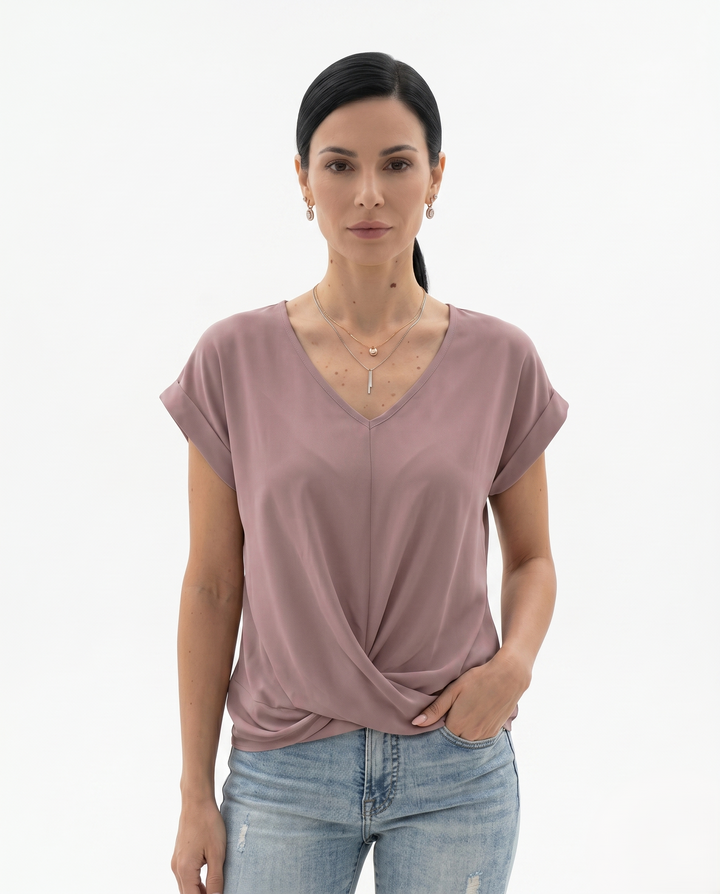 Siopie | Women’s Draped V-Neck Twist Front Blouse