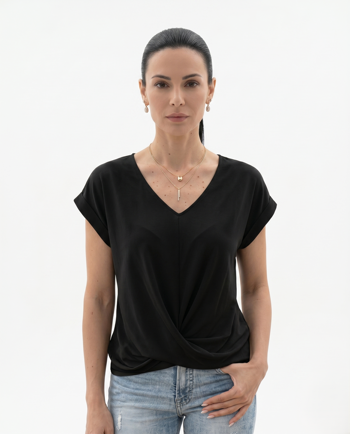 Siopie | Women’s Draped V-Neck Twist Front Blouse
