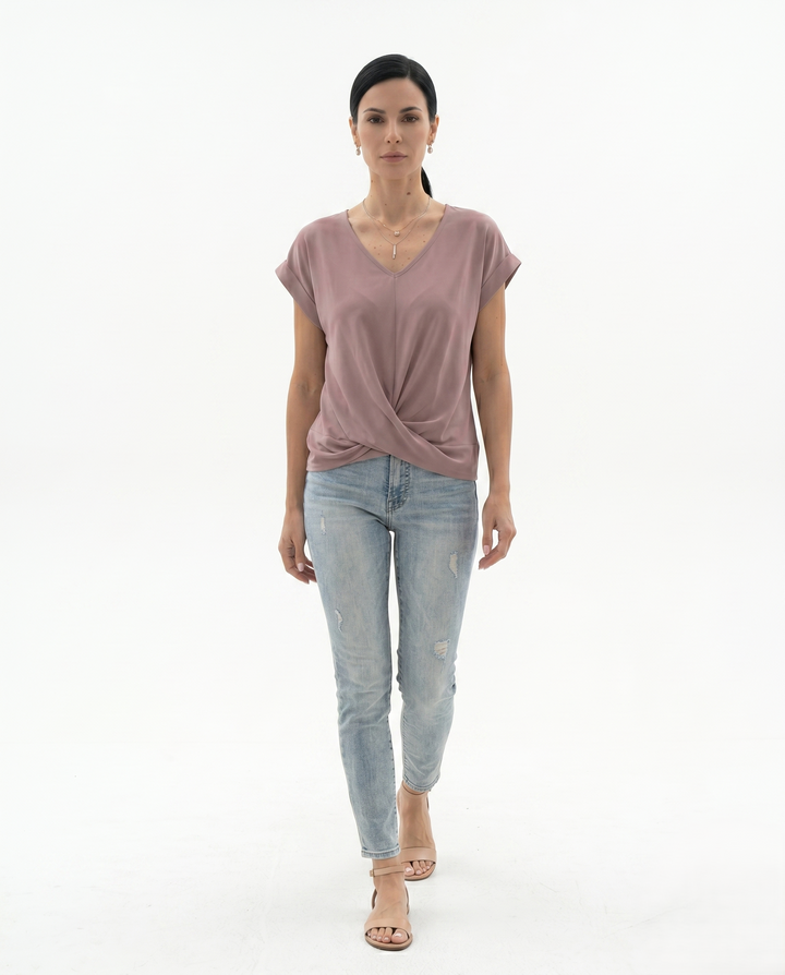 Siopie | Women’s Draped V-Neck Twist Front Blouse