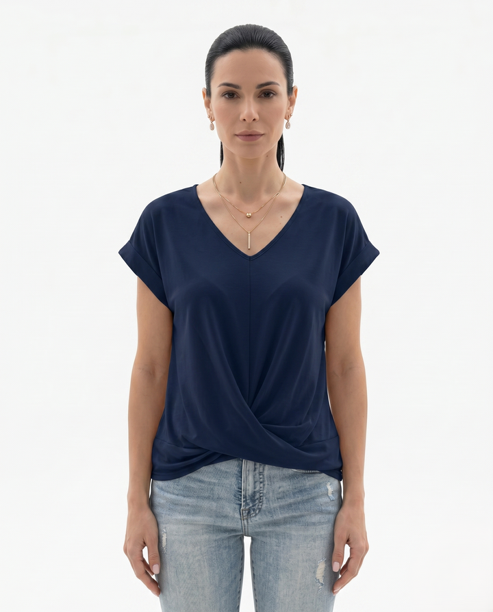 Siopie | Women’s Draped V-Neck Twist Front Blouse