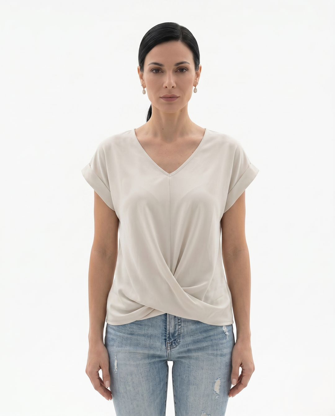 Siopie | Women’s Draped V-Neck Twist Front Blouse