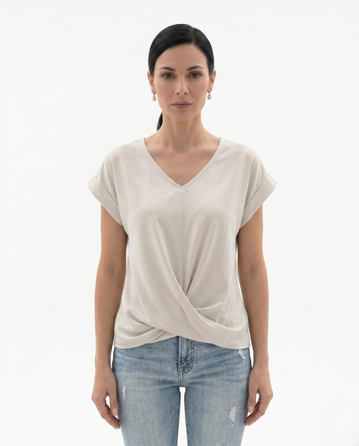 Siopie | Women’s Draped V-Neck Twist Front Blouse