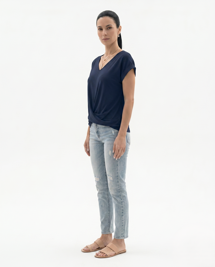 Siopie | Women’s Draped V-Neck Twist Front Blouse