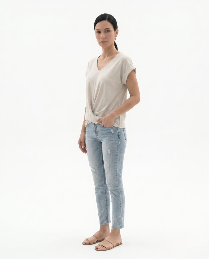 Siopie | Women’s Draped V-Neck Twist Front Blouse