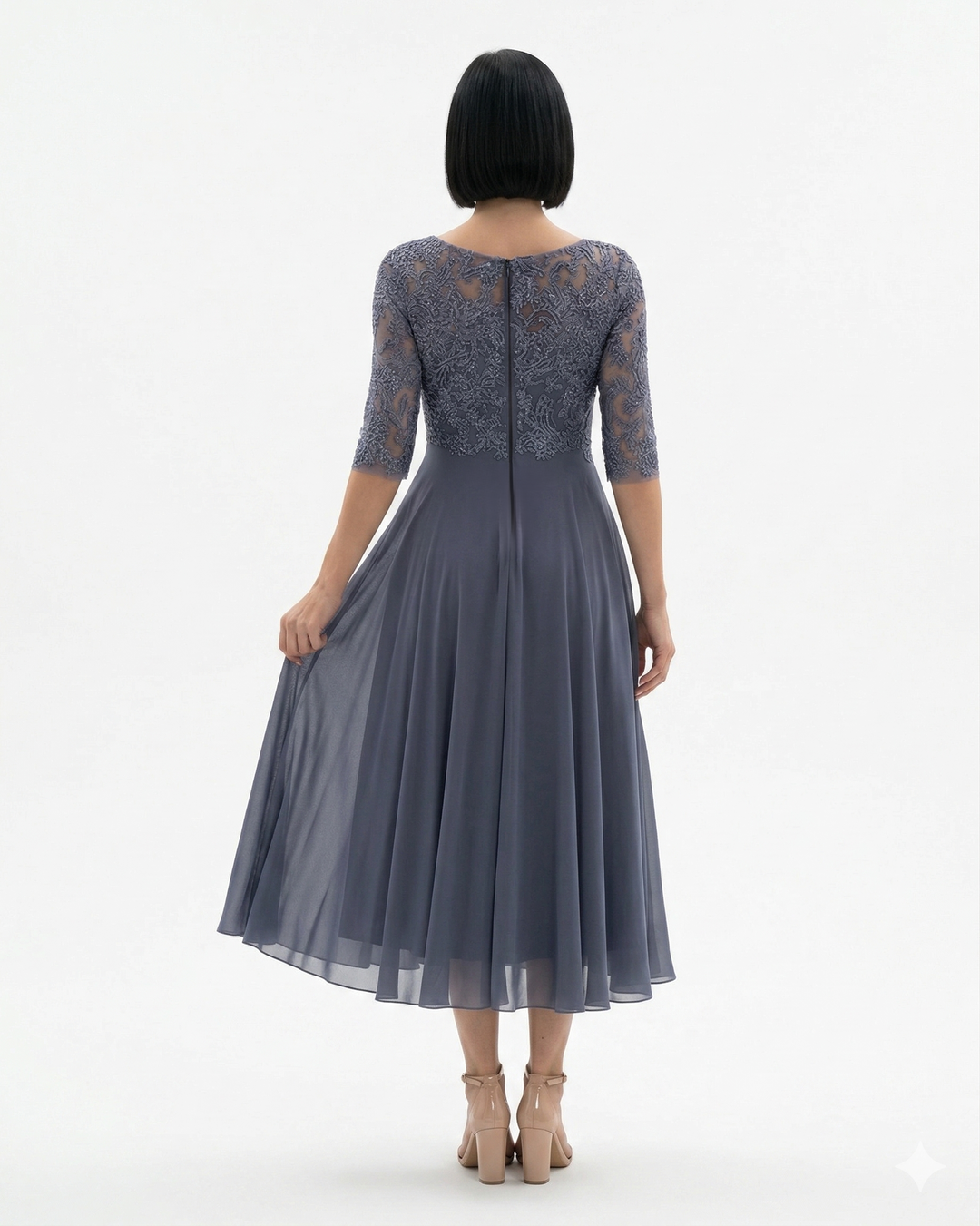 Siopie | Women’s Embroidered Lace Chiffon Midi Dress