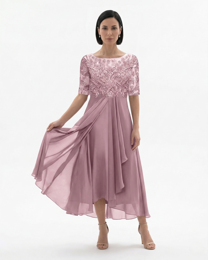 Siopie | Women’s Embroidered Lace Chiffon Midi Dress