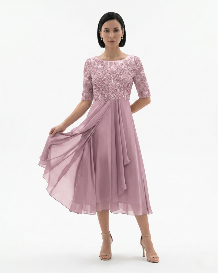 Siopie | Women’s Embroidered Lace Chiffon Midi Dress