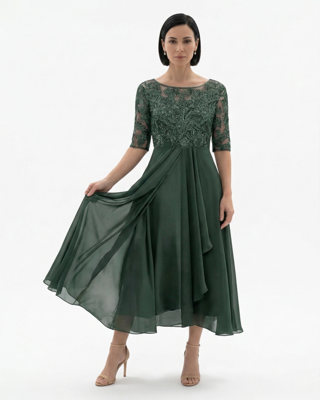 Siopie | Women’s Embroidered Lace Chiffon Midi Dress
