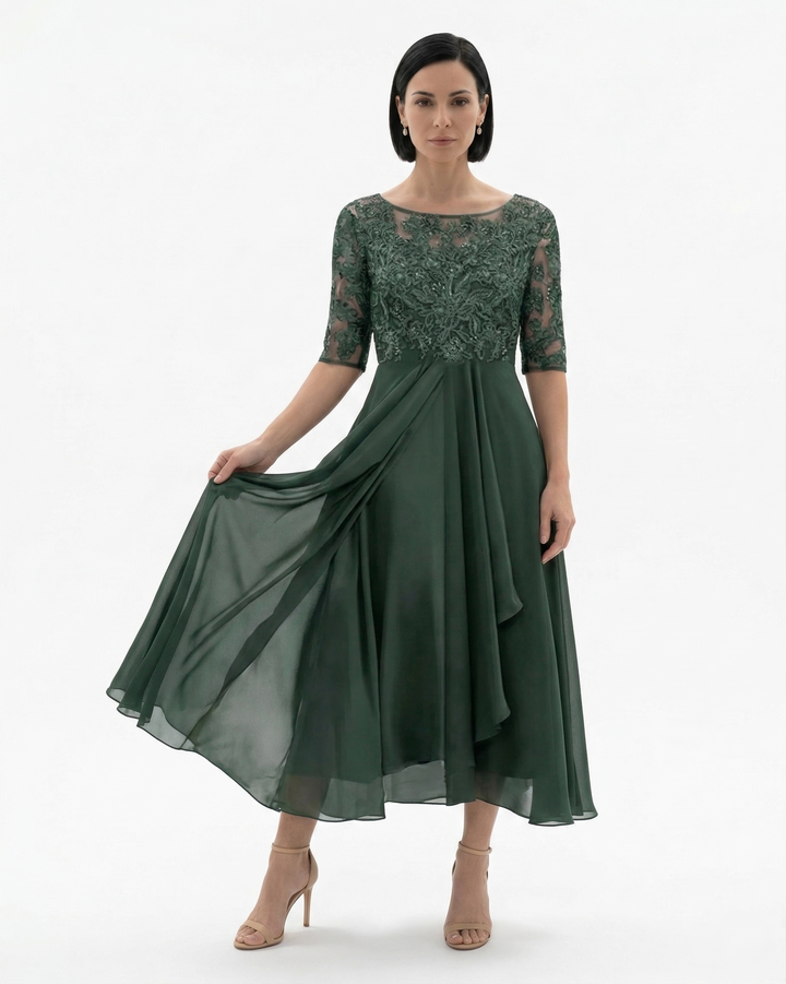 Siopie | Women’s Embroidered Lace Chiffon Midi Dress