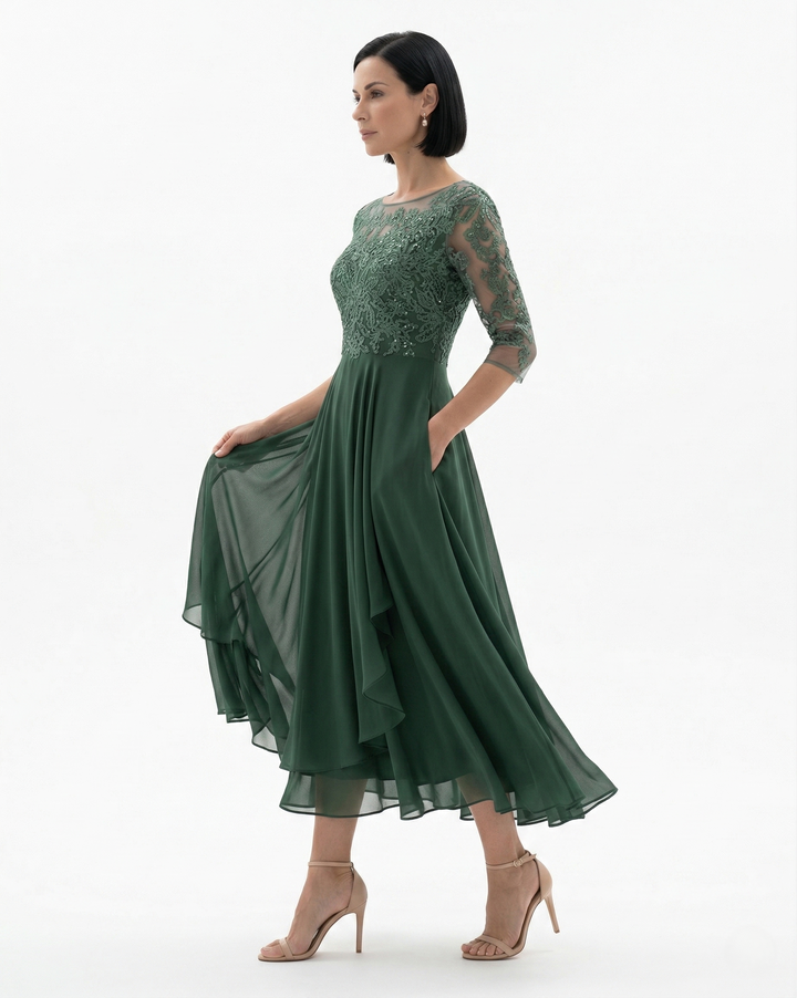 Siopie | Women’s Embroidered Lace Chiffon Midi Dress