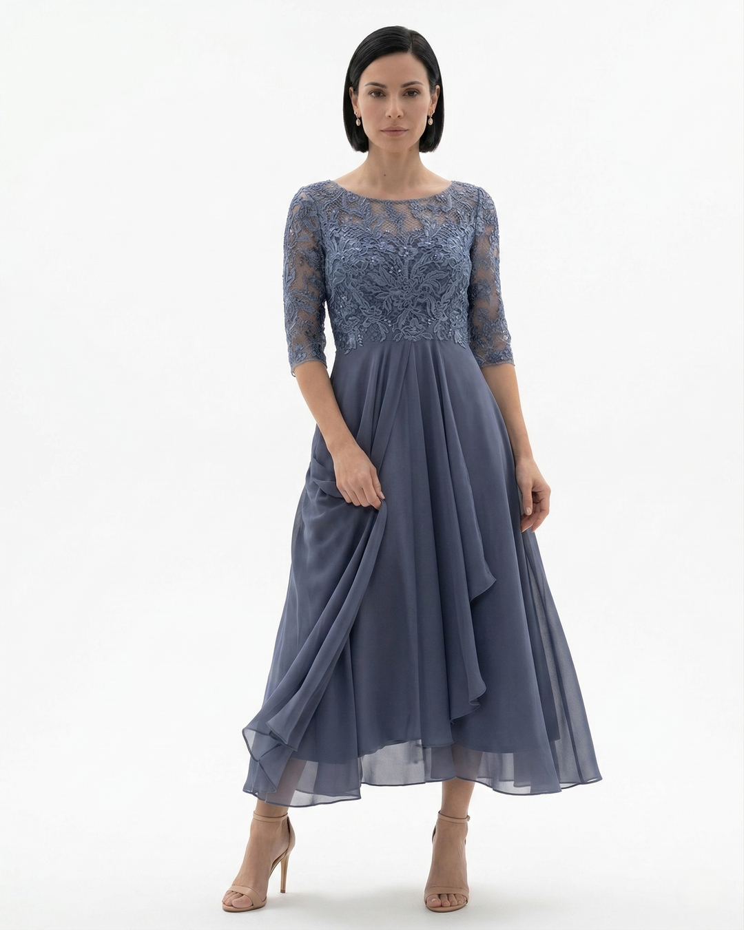 Siopie | Women’s Embroidered Lace Chiffon Midi Dress