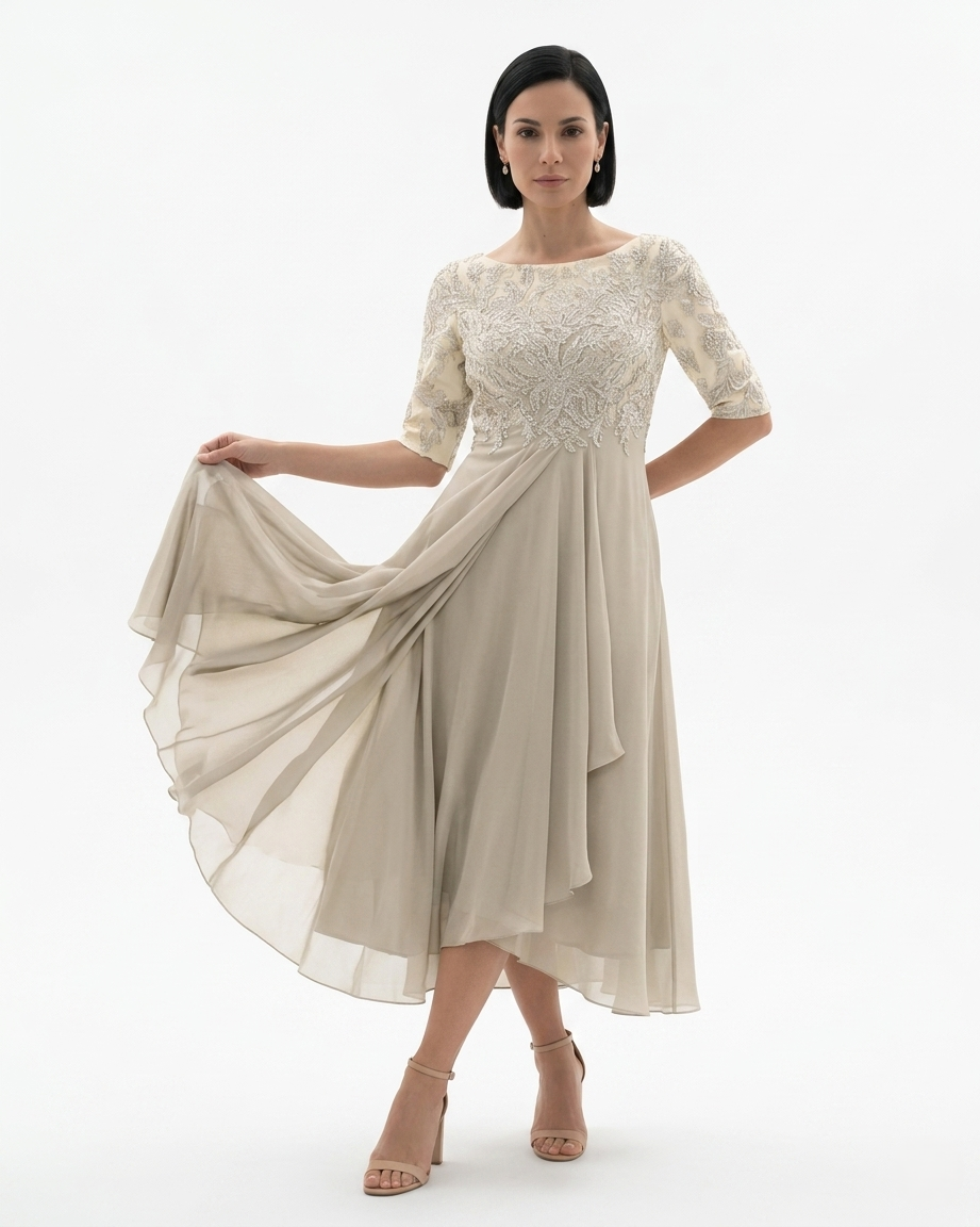 Siopie | Women’s Embroidered Lace Chiffon Midi Dress
