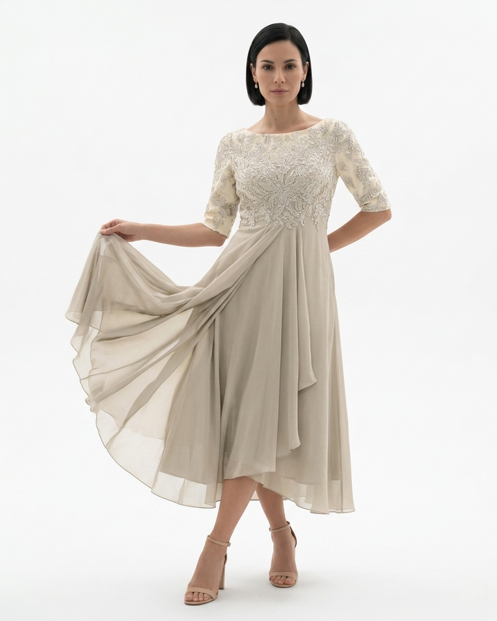 Siopie | Women’s Embroidered Lace Chiffon Midi Dress