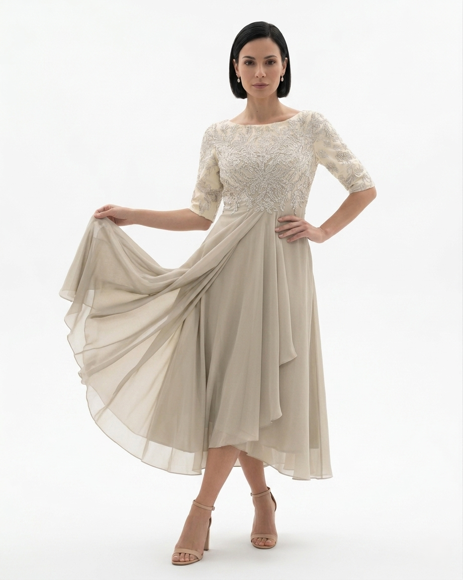 Siopie | Women’s Embroidered Lace Chiffon Midi Dress