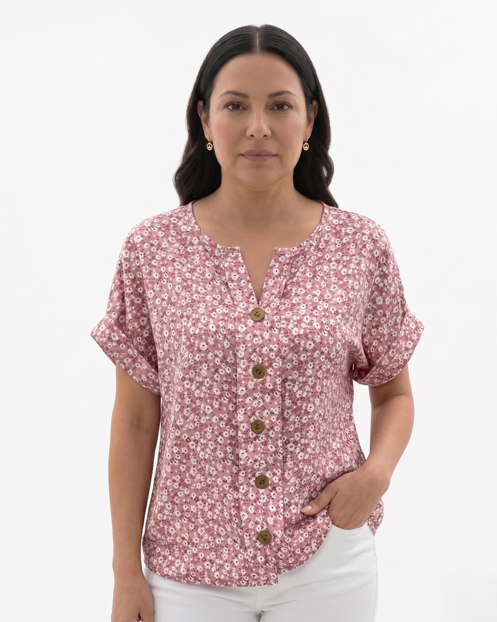 Siopie | Women’s Floral Notch Neck Blouse