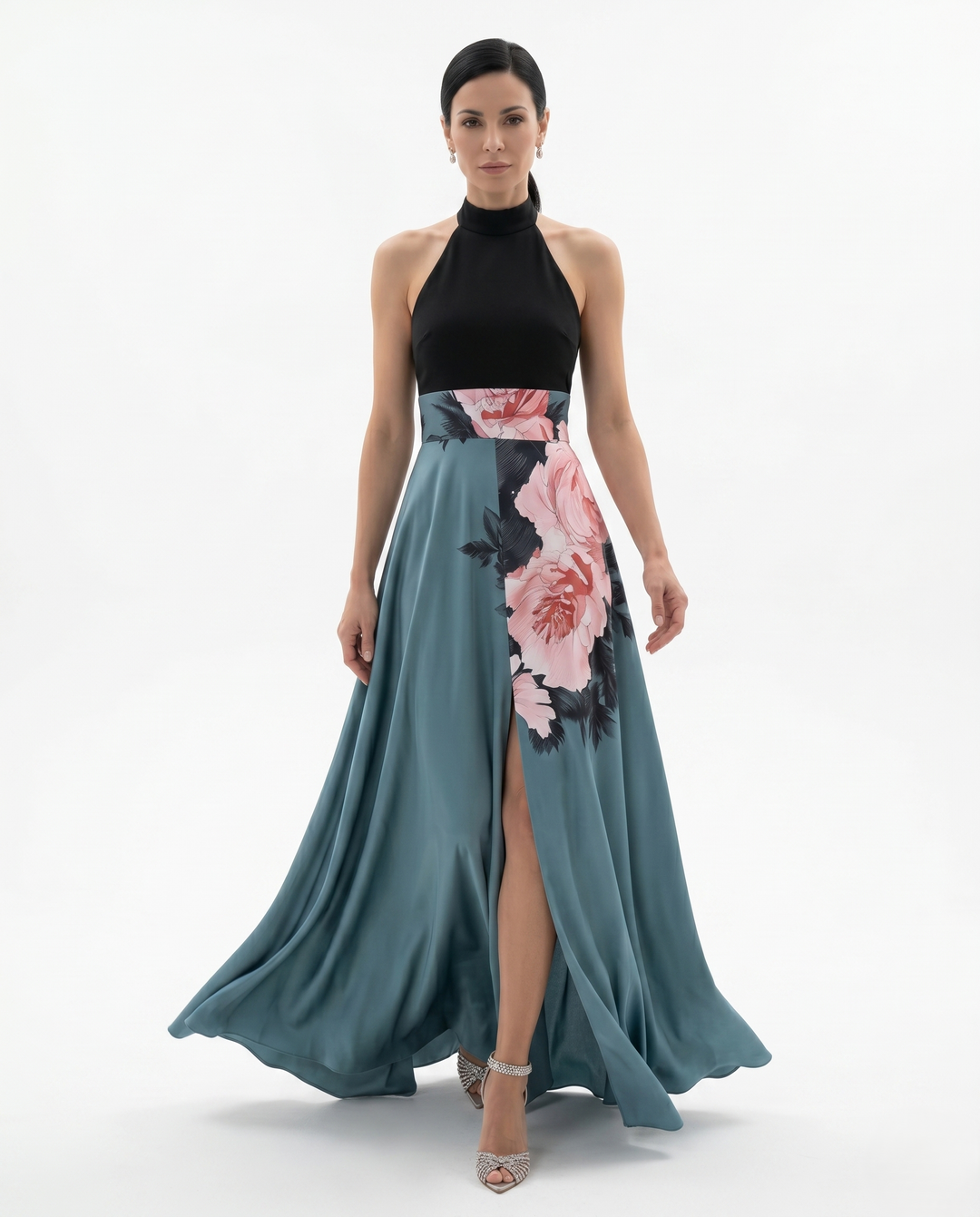 Siopie | Women’s Floral Panel Satin Maxi Dress