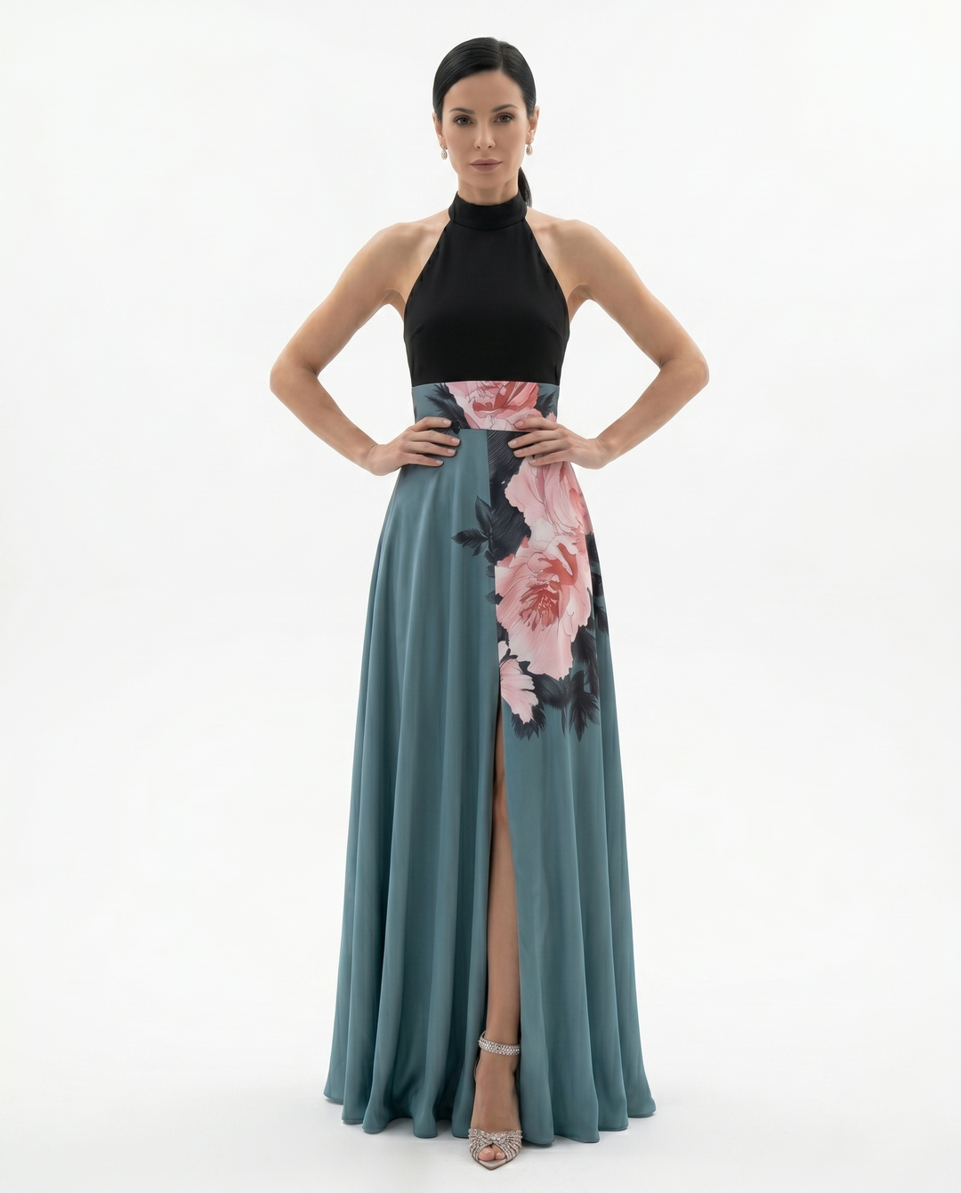 Siopie | Women’s Floral Panel Satin Maxi Dress