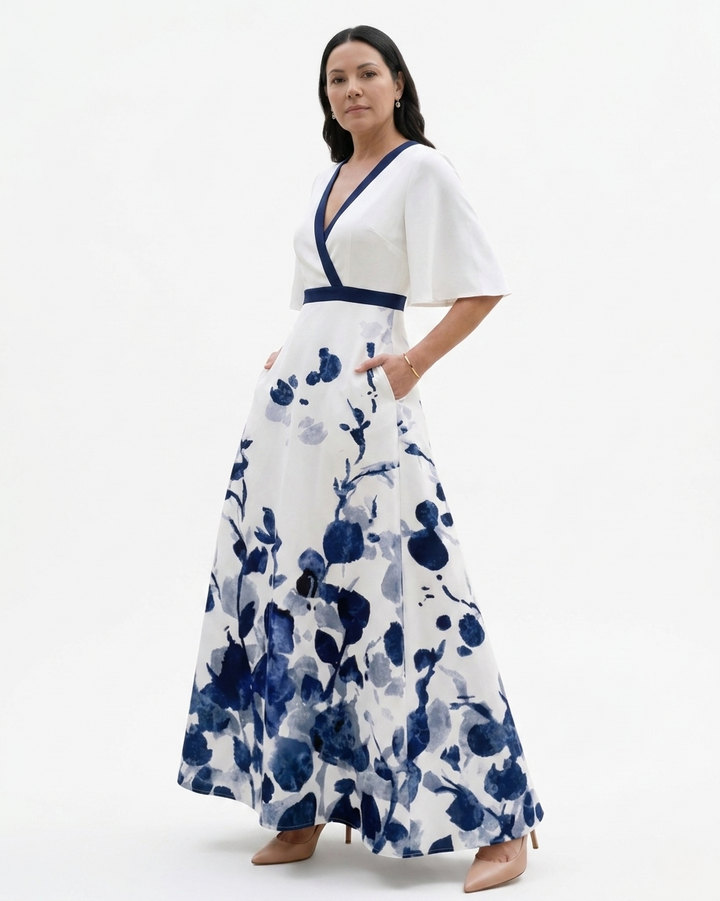 Siopie | Women’s Floral Print V-Neck Maxi Dress
