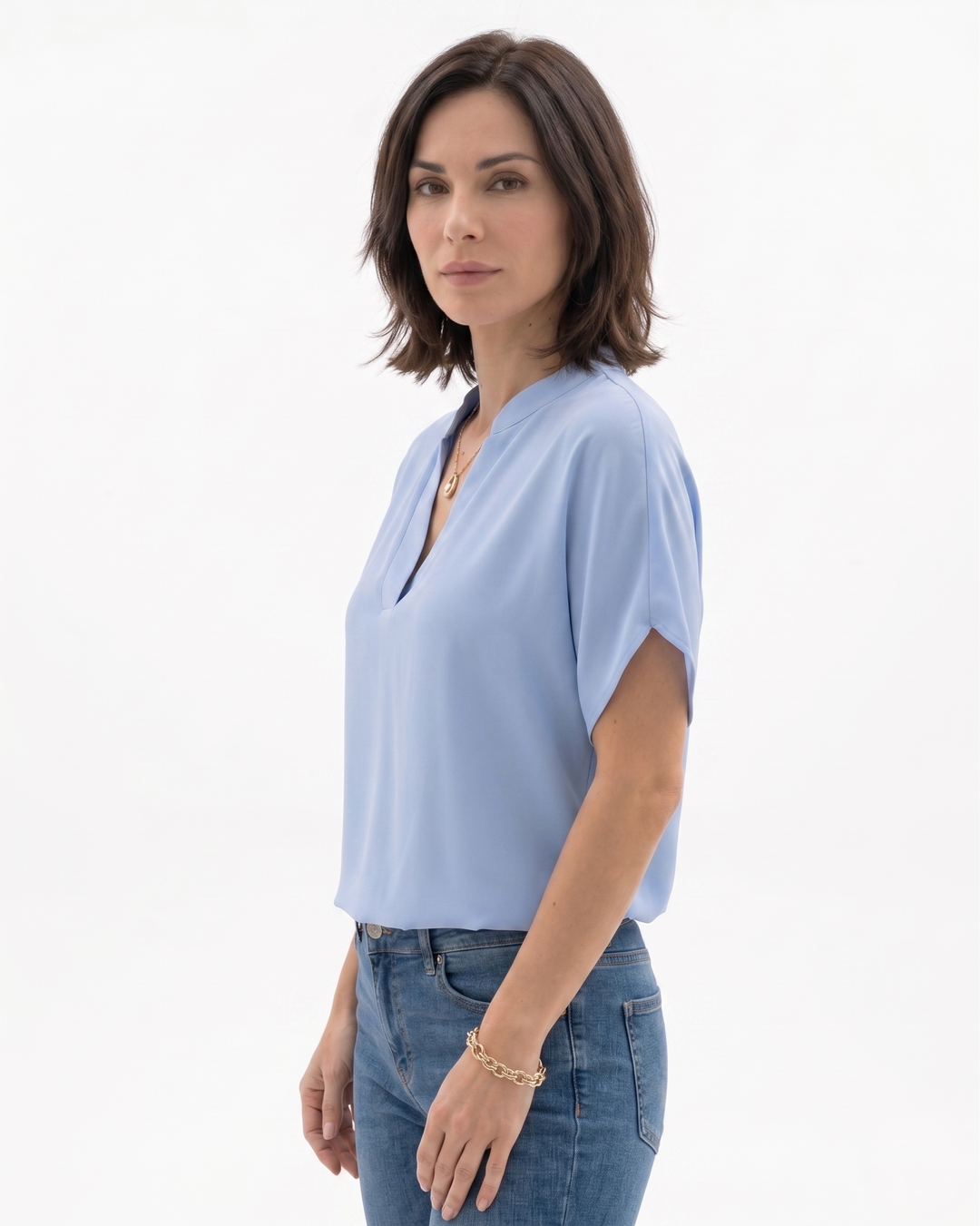 Siopie | Women’s Fluid Crepe V-Neck Blouse