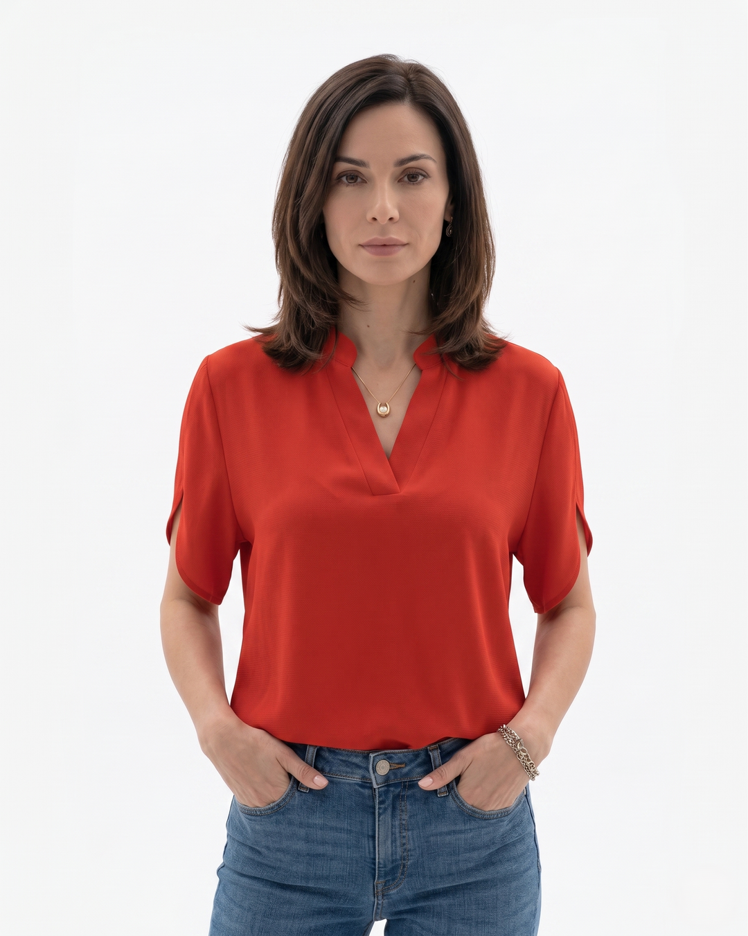 Siopie | Women’s Fluid Crepe V-Neck Blouse