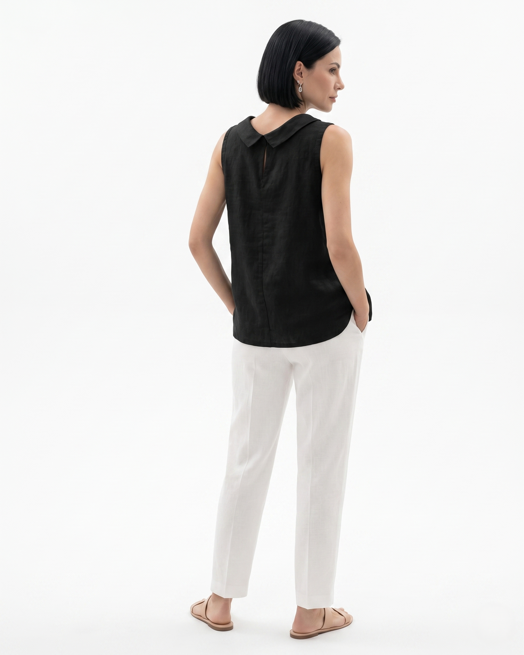 Siopie | Women’s Linen Blend Roll Collar Top