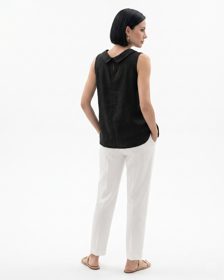 Siopie | Women’s Linen Blend Roll Collar Top