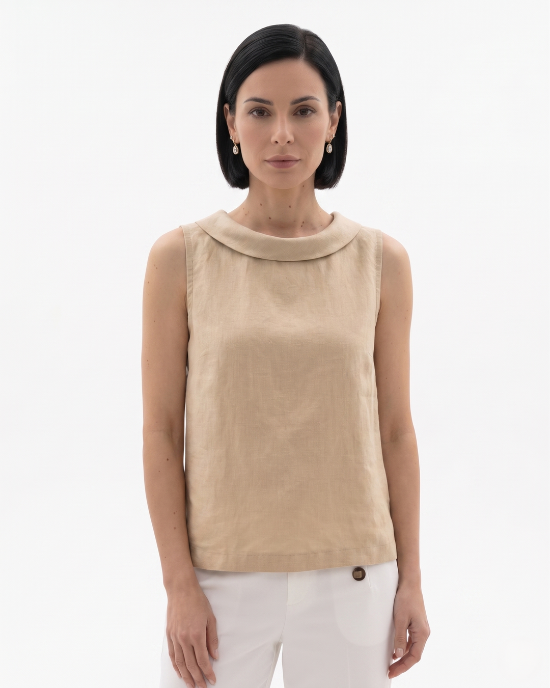 Siopie | Women’s Linen Blend Roll Collar Top