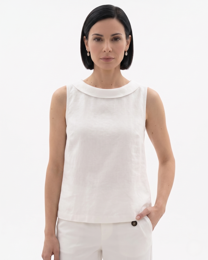 Siopie | Women’s Linen Blend Roll Collar Top