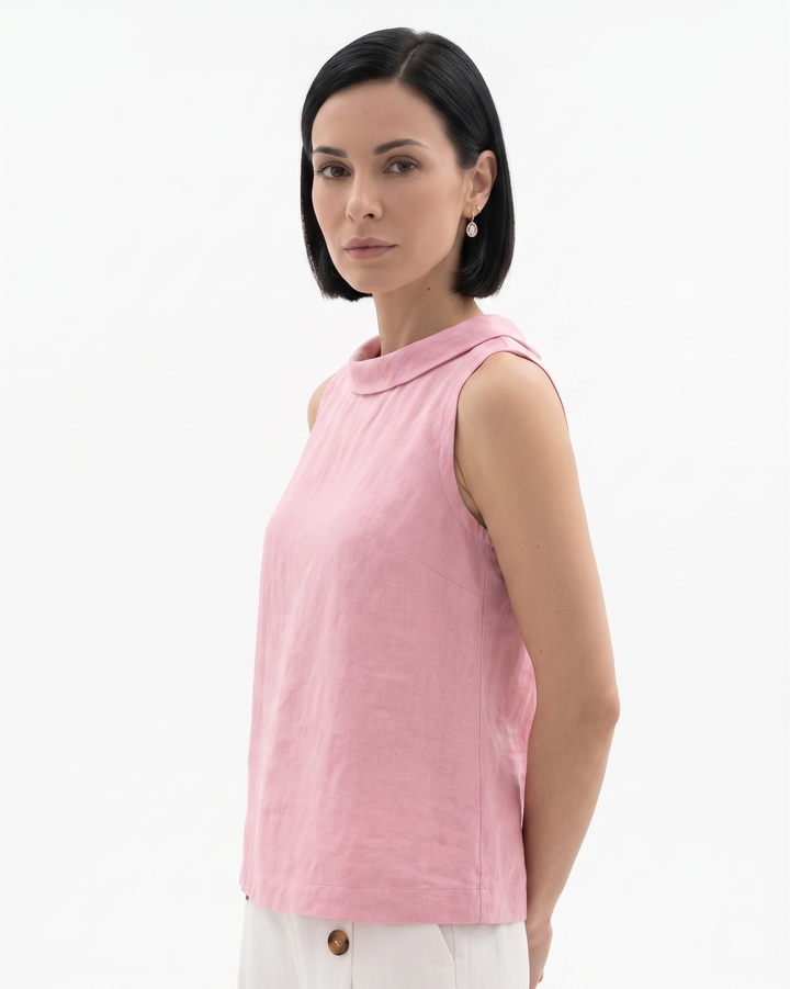 Siopie | Women’s Linen Blend Roll Collar Top