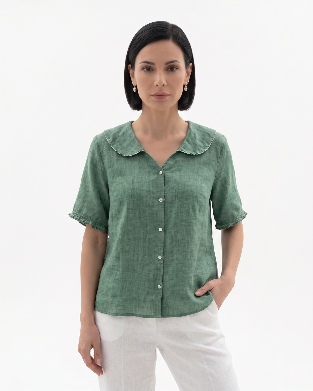 Siopie | Women’s Linen Peter Pan Collar Blouse