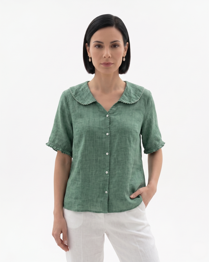 Siopie | Women’s Linen Peter Pan Collar Blouse