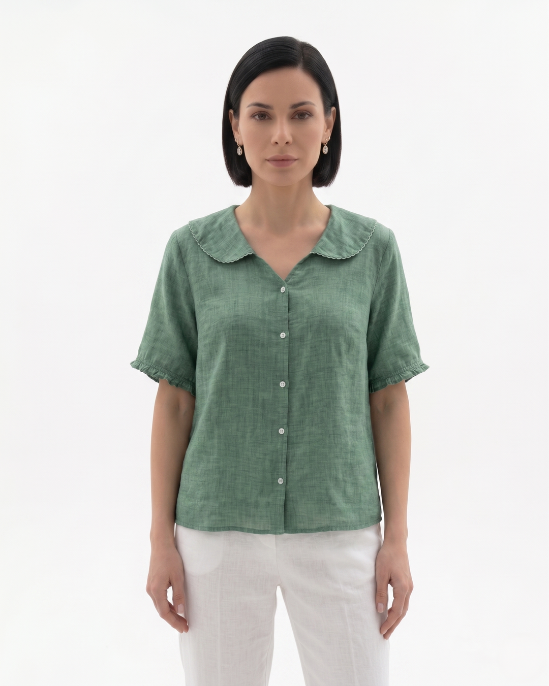 Siopie | Women’s Linen Peter Pan Collar Blouse