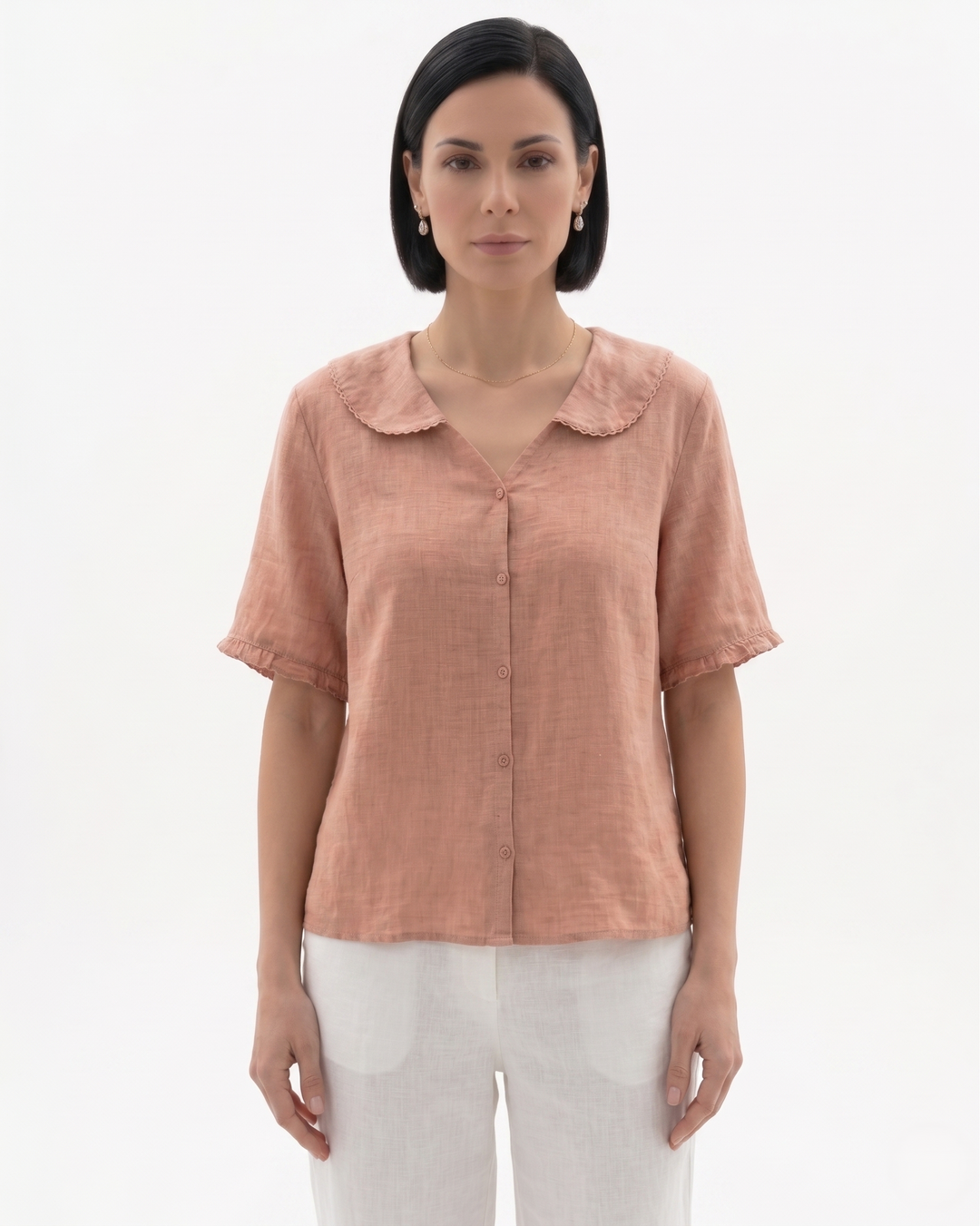 Siopie | Women’s Linen Peter Pan Collar Blouse