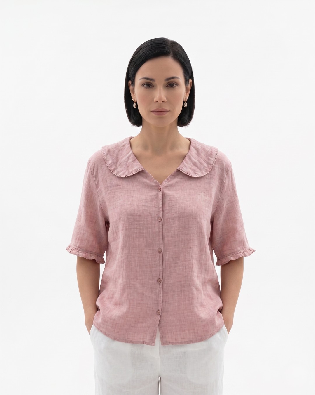 Siopie | Women’s Linen Peter Pan Collar Blouse